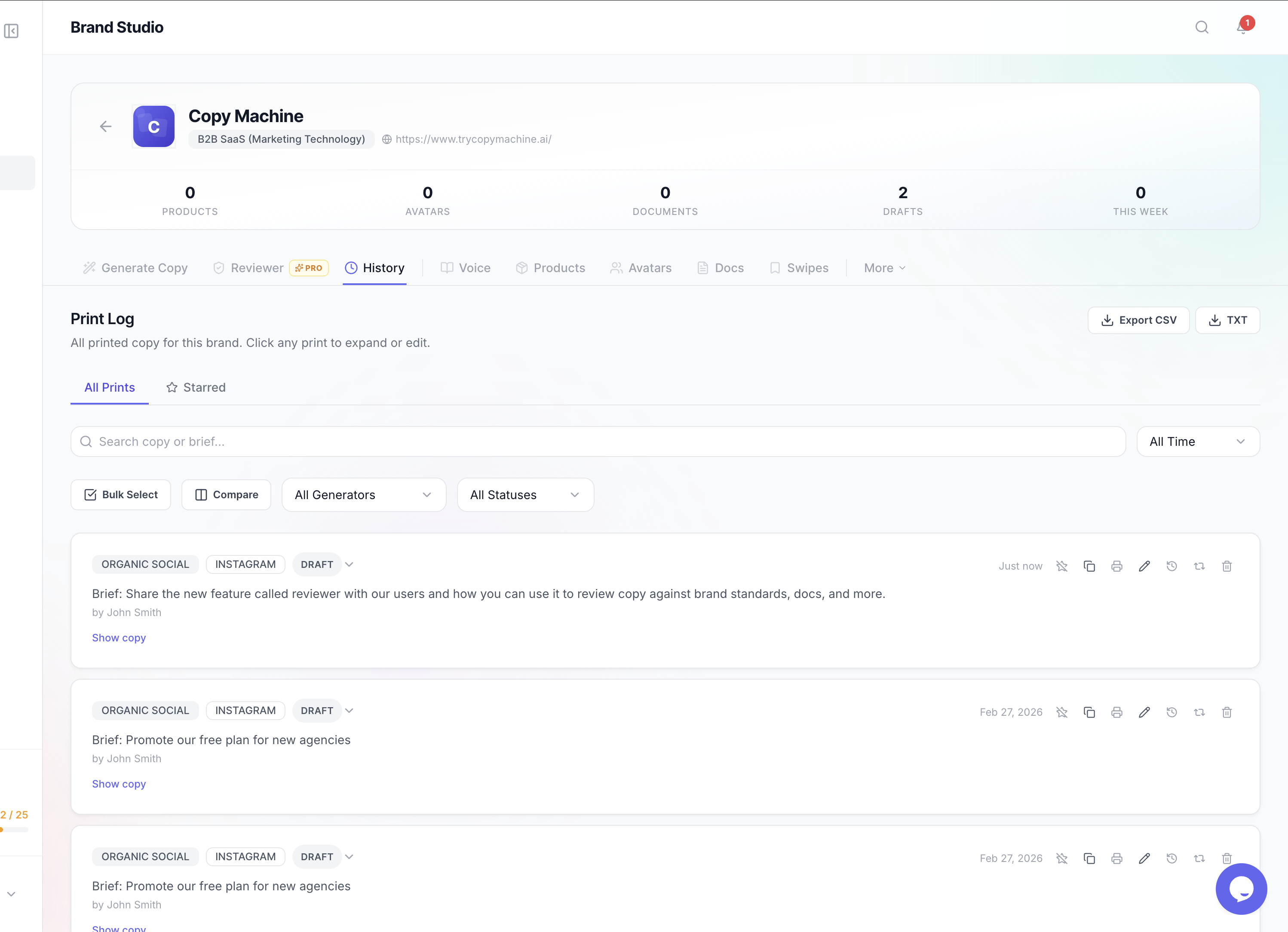 Draft History & Workflow